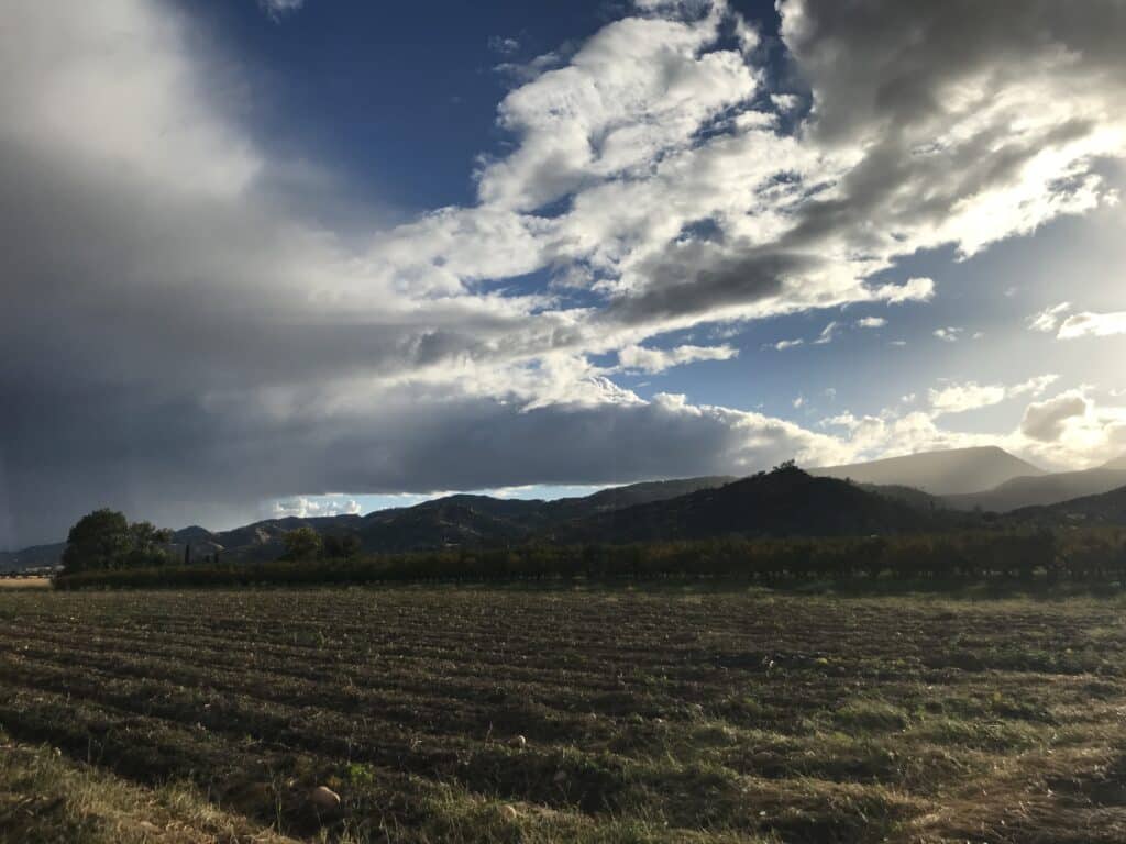 Dark clouds and open sky